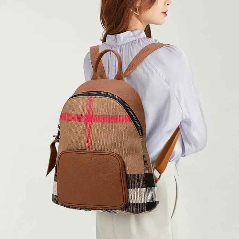 Genuine Leather Womens Plaid Backpack High End... From  display picture 3