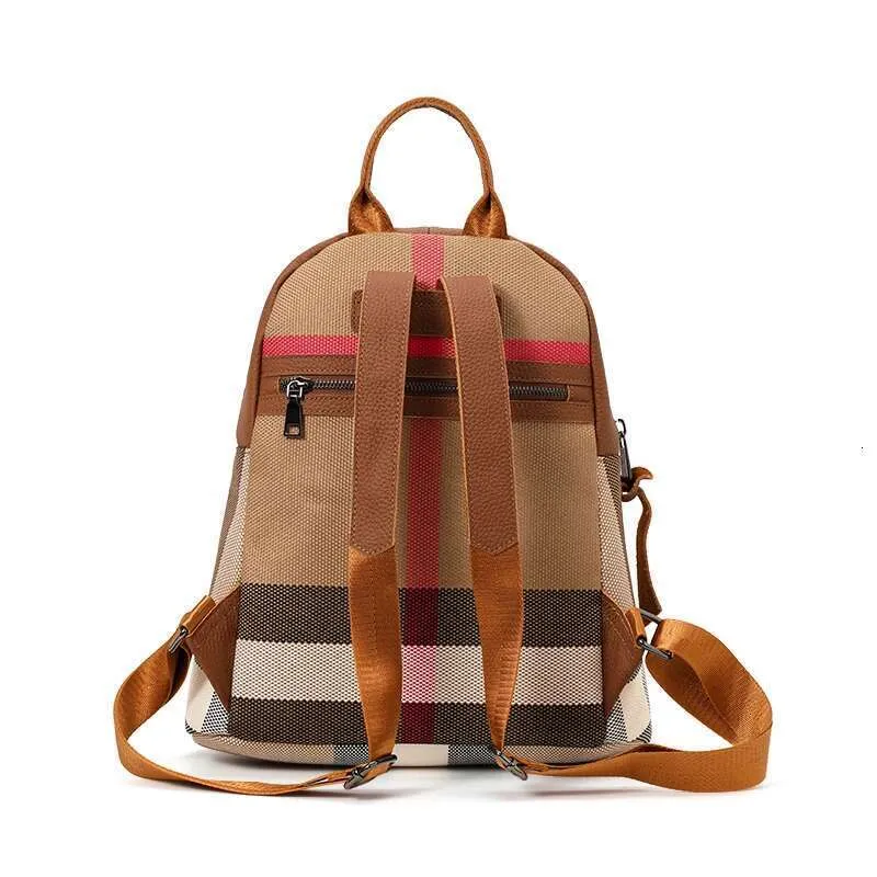 Brown Checkered Women\'s Leather Backpack - Designer Style Leather Back Pack main image 4