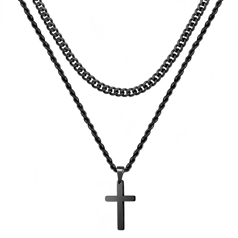Men's Cross Pendant Necklace with 20-Inch Double-Layer Rope Chain in ...