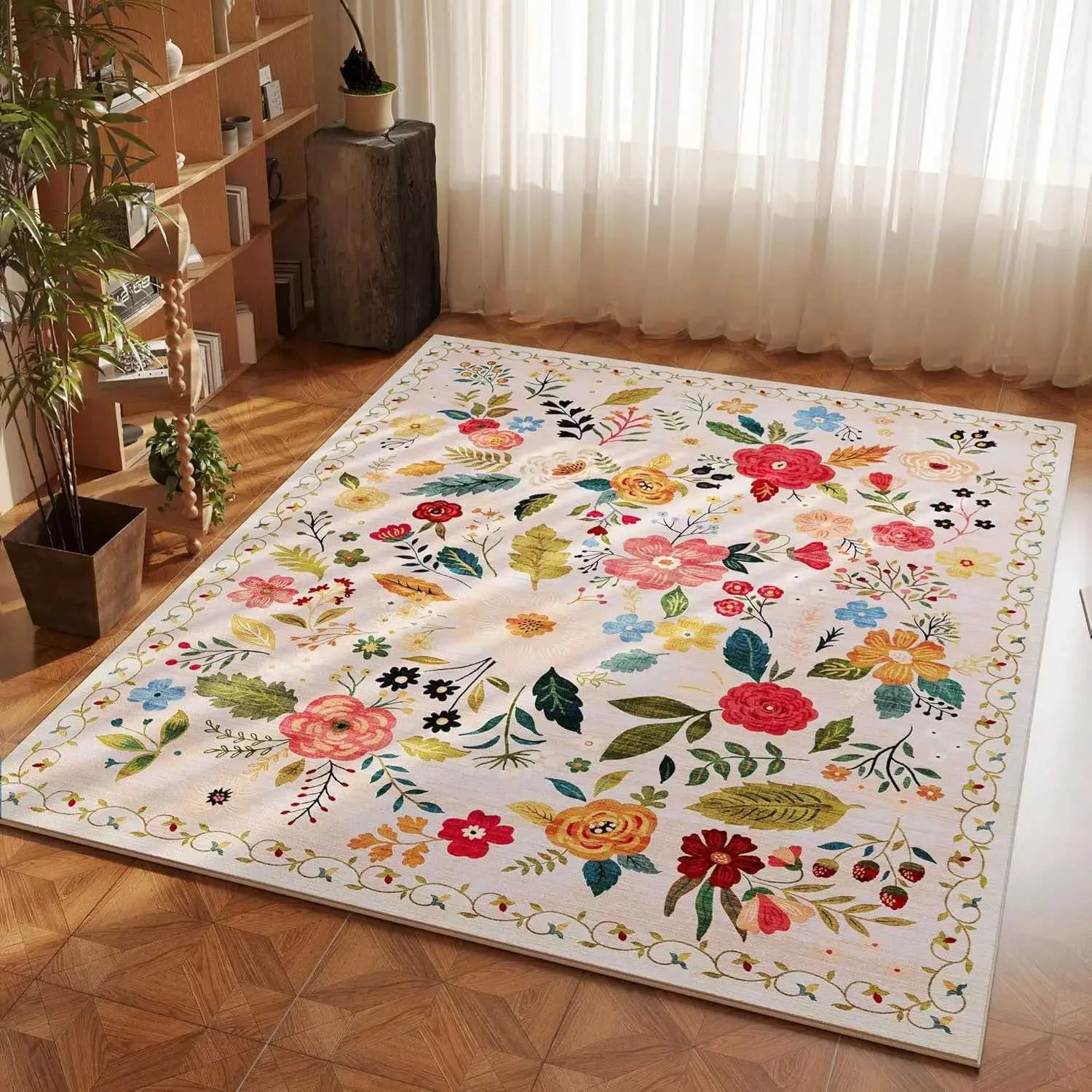 Bohemian Floral Carpet Mat Tatting Woven Ethnic Pattern Vibrant Colors ...