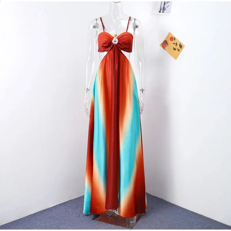 Women's Summer Maxi Dress - Gradient Strapless Off-Shoulder Ruched Long Beach Vacation Party Dress