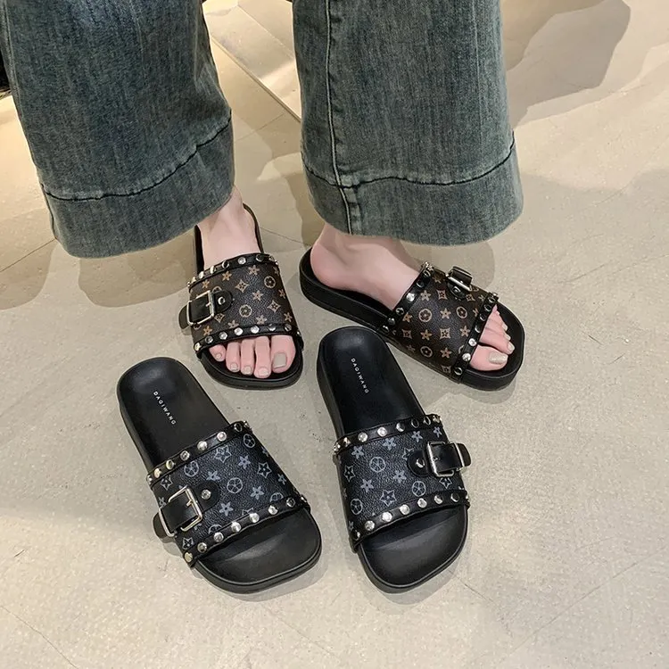 Summer New Design Premium Printed Beach Indoor Home Outdoor Non Slip Soft Bottom Comfortable Versatile Buckle Slippers_voghion.com
