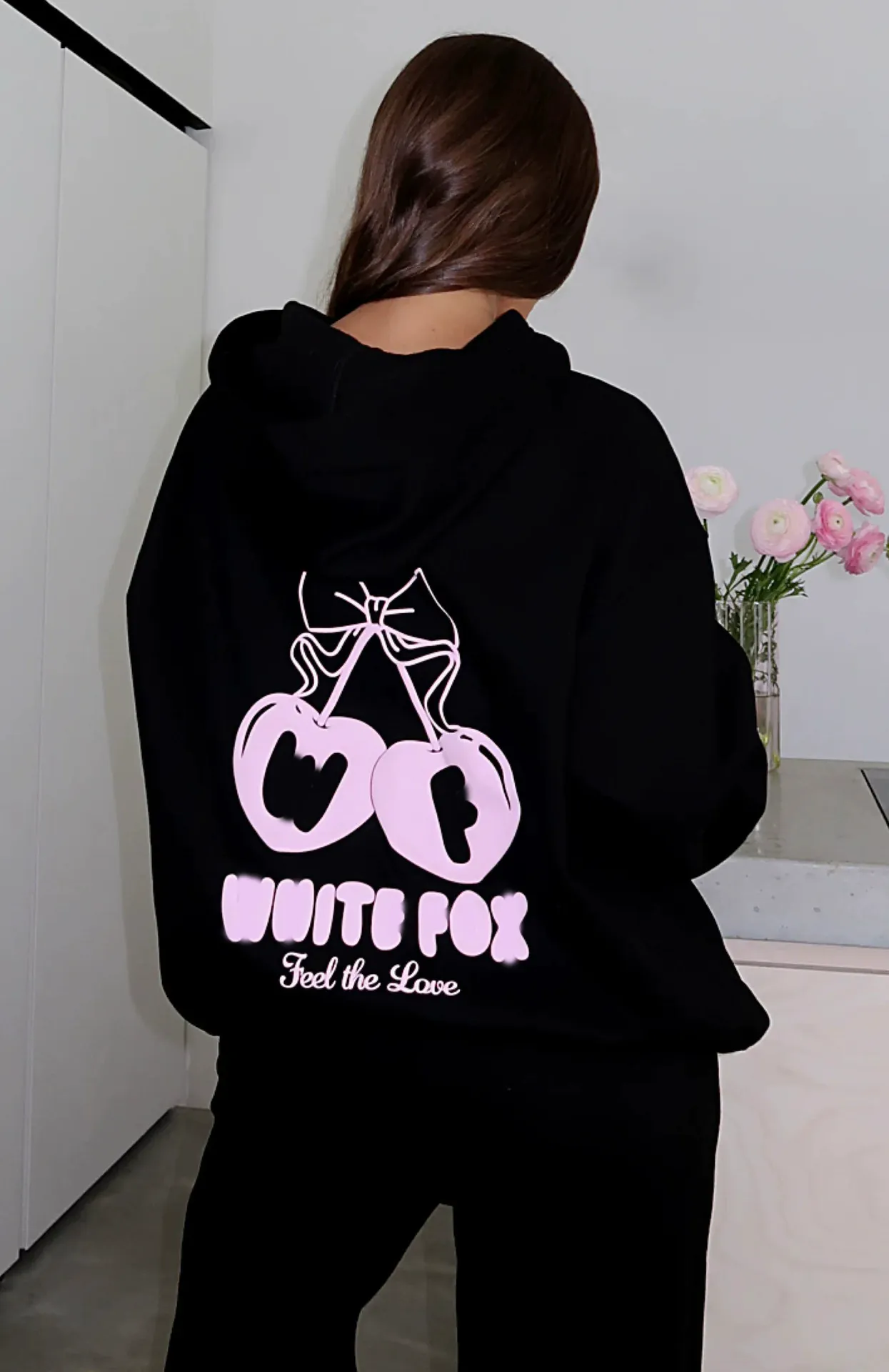 Cherry Patterned Fleece Lined Hoodie Sweatshirt Casual Women's Hoodies Trendy Pullover Cotton Streetwear Tops