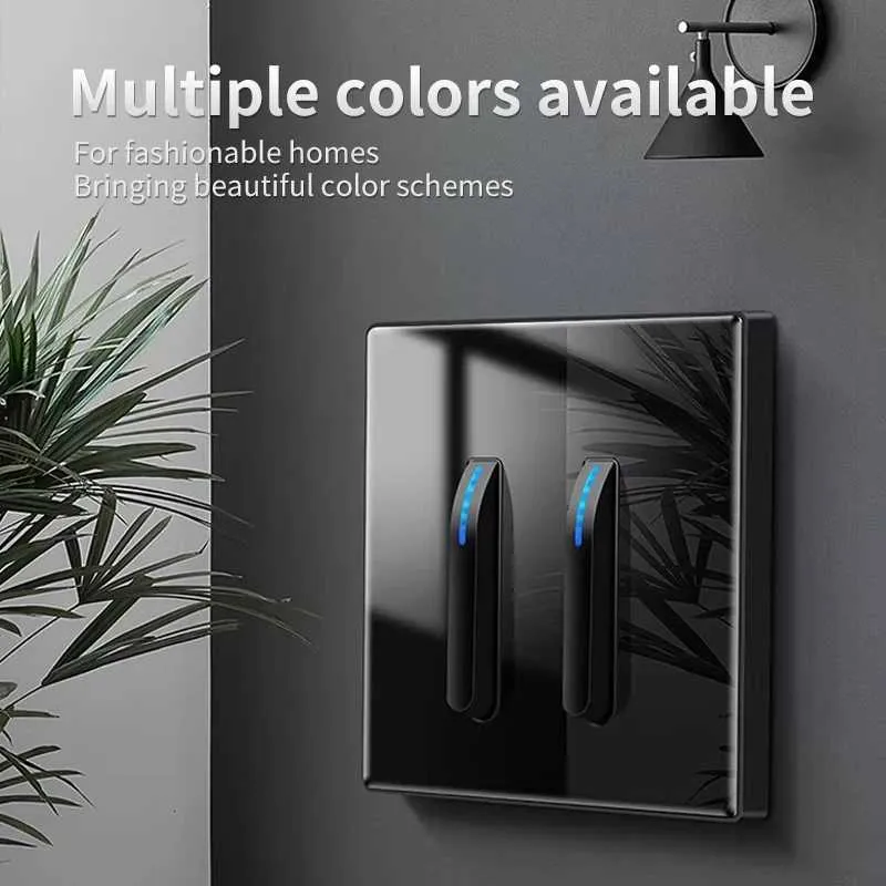 Tempered Glass Wall Light Switch Panel – 1/2/3/4 Gang Self-Reset Button With LED Indicator, Piano Style, 16A, Gray (4 Gang 2 Way)