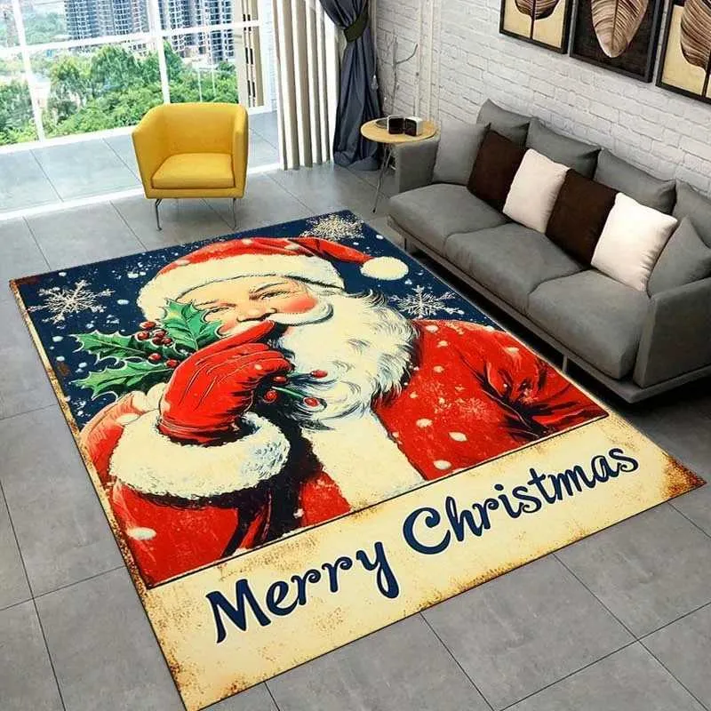 Vintage Santa Claus Christmas Rug Festive Holiday From