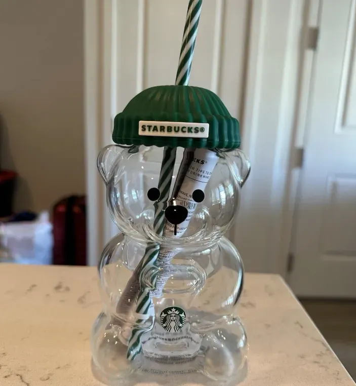 Designer 20oz Glass Bear Tumblers With Straw  ... 