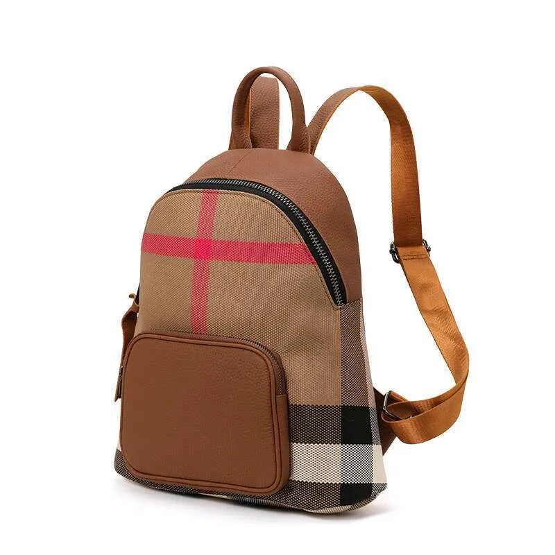Genuine Leather Womens Plaid Backpack High End... From  display picture 2