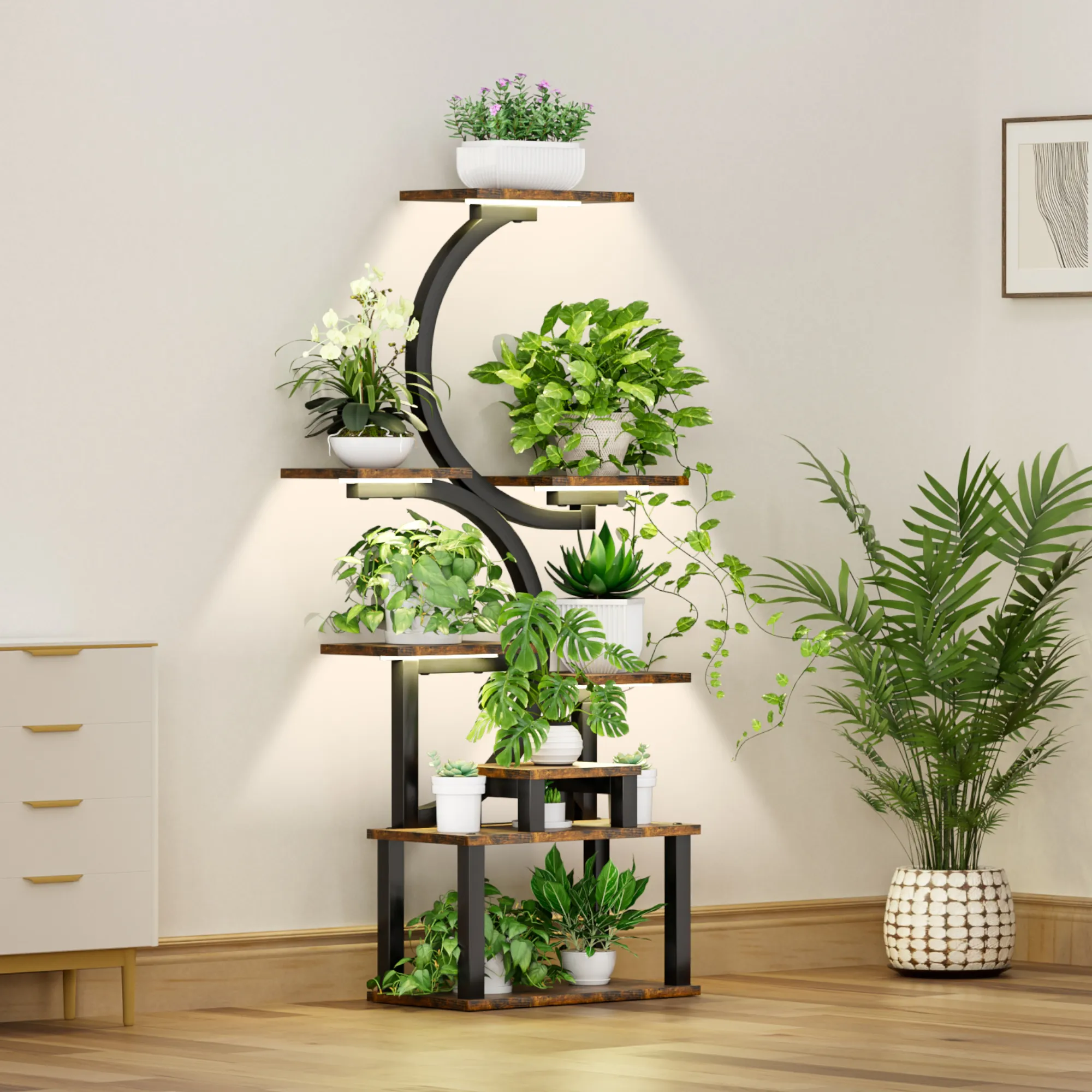Indoor 8 Story Layered Plant Rack With Growth Lights, Large Supporting ...