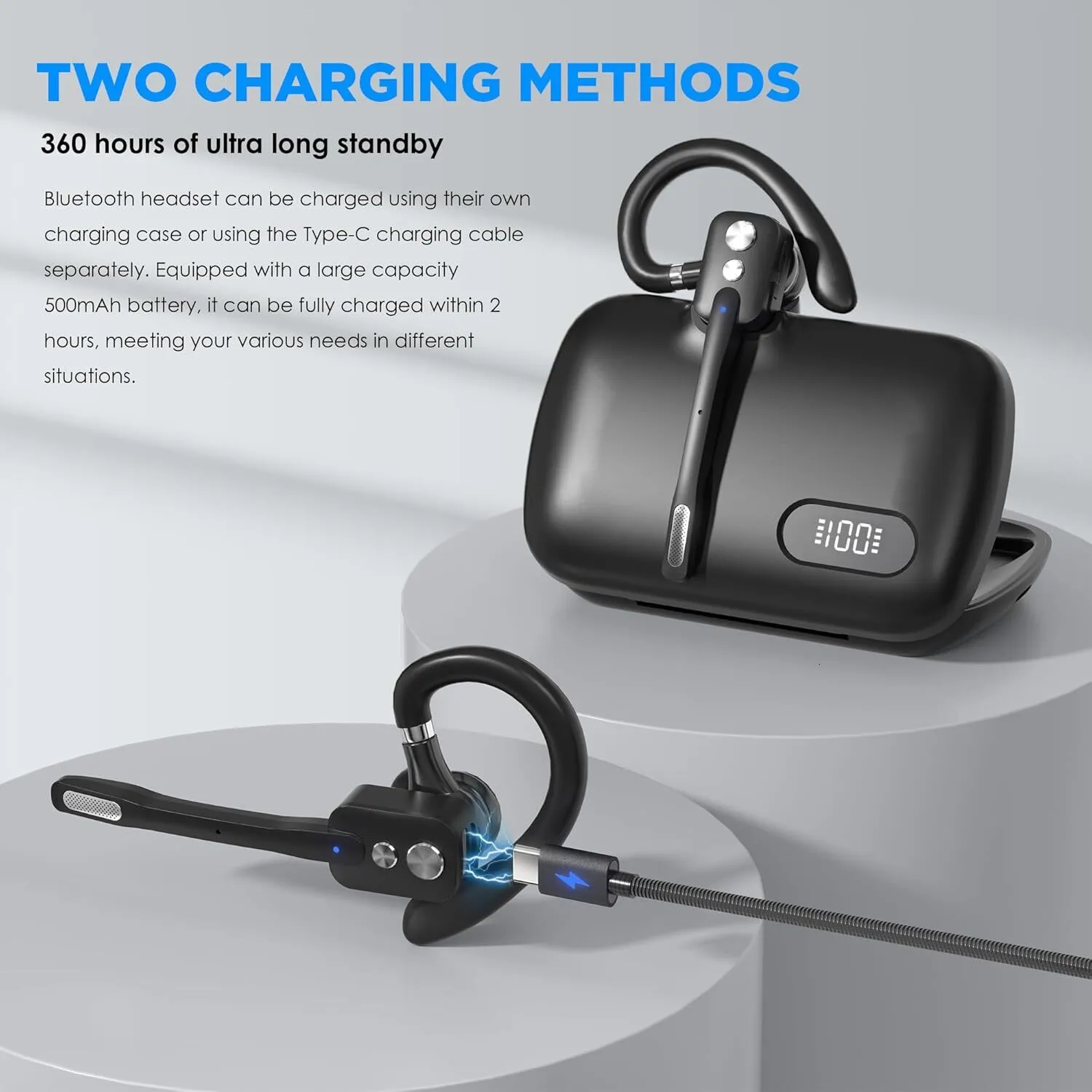 ICOMTOFIT Headset, Wireless Bluetooth Earpiece Dual Mic Noise