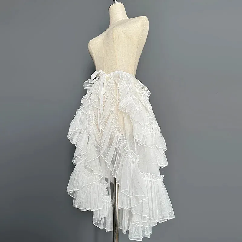 スカート girly lace frill long skirt (white) Women's Y2K Boho Ruffle Lace White Maxi Skirt Tiered Long