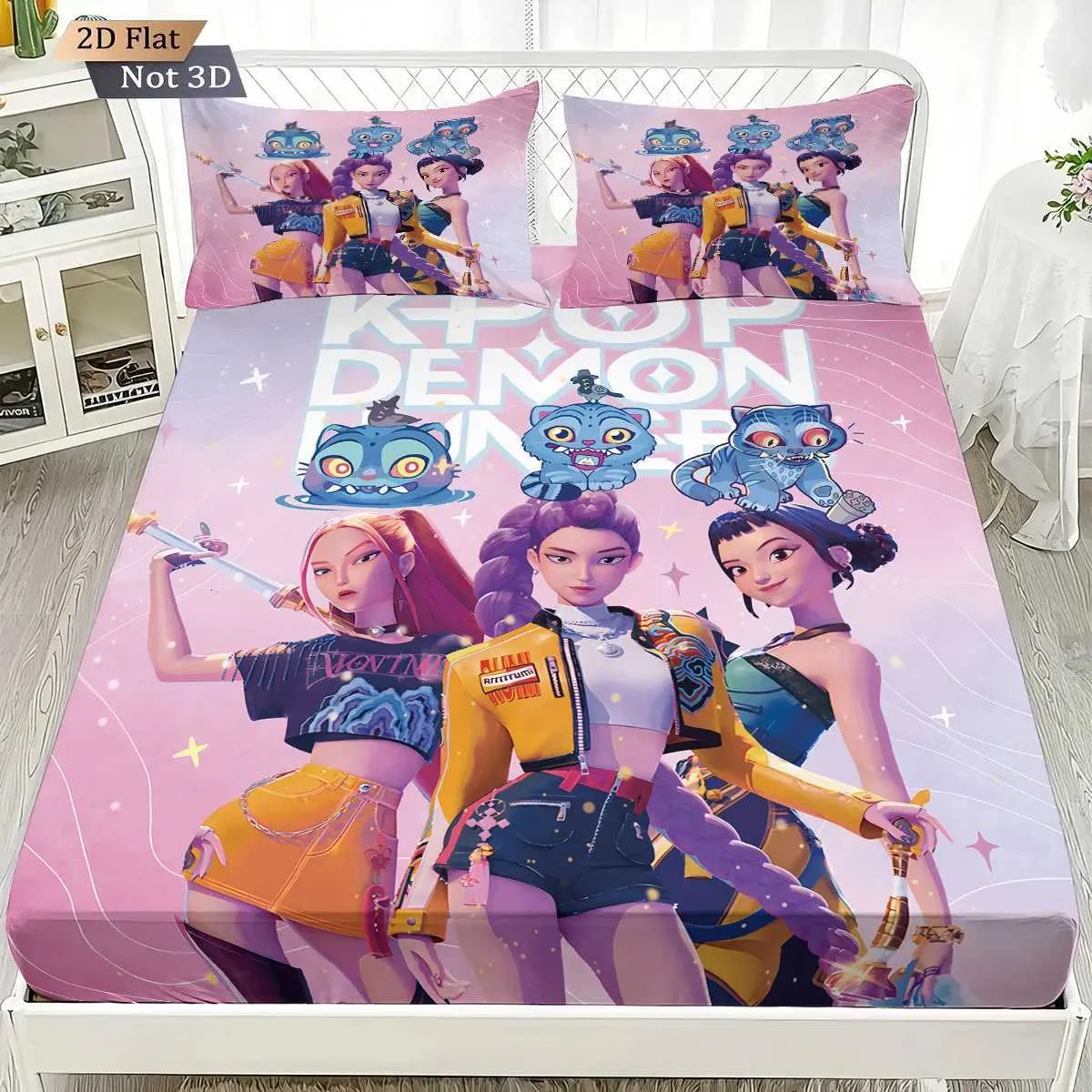 M251118 K Pop デーモンハンタープリントベッドシーツ3点セット ...を 