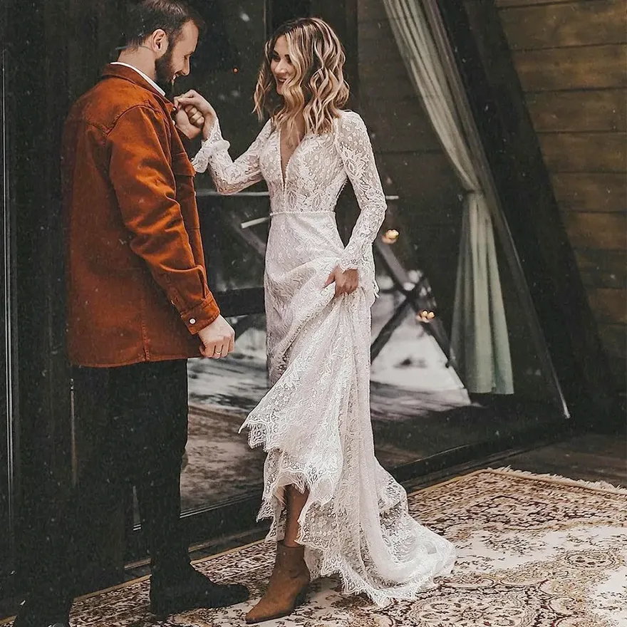 Bohemian Lace Wedding Dresses Long Sleeve V Neck... From Verycute, $65.13 | DHgate.Com Bohemian Lace Wedding Dresses Long Sleeve V Neck... From Verycute, $65.13 | DHgate.Com