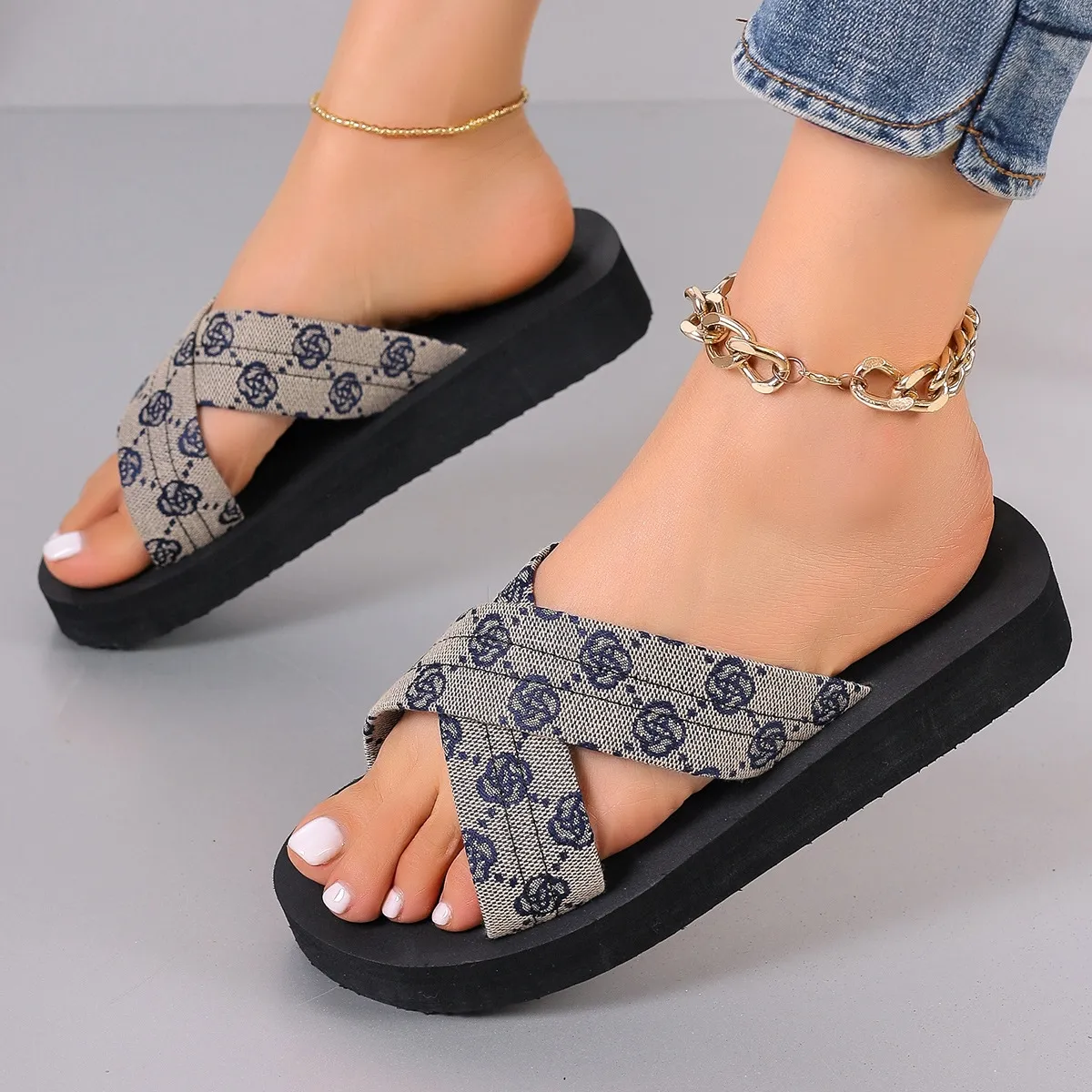 Chanclas de cuña designer mujer sandalias de playa estampadas_voghion.com