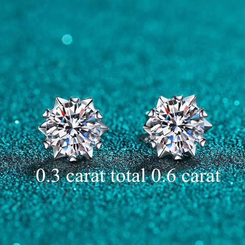 Orecchini a perno in moissanite Dhcollections in argento sterling 925 con design a fiocco di neve, superati i test sui diamanti, 0,5 2 ct, taglio perfetto per_voghion.com