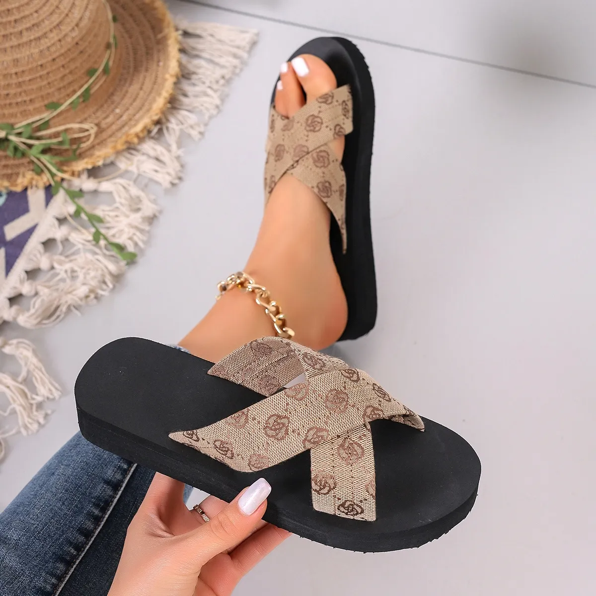 Chanclas de cuña designer mujer sandalias de playa estampadas_voghion.com