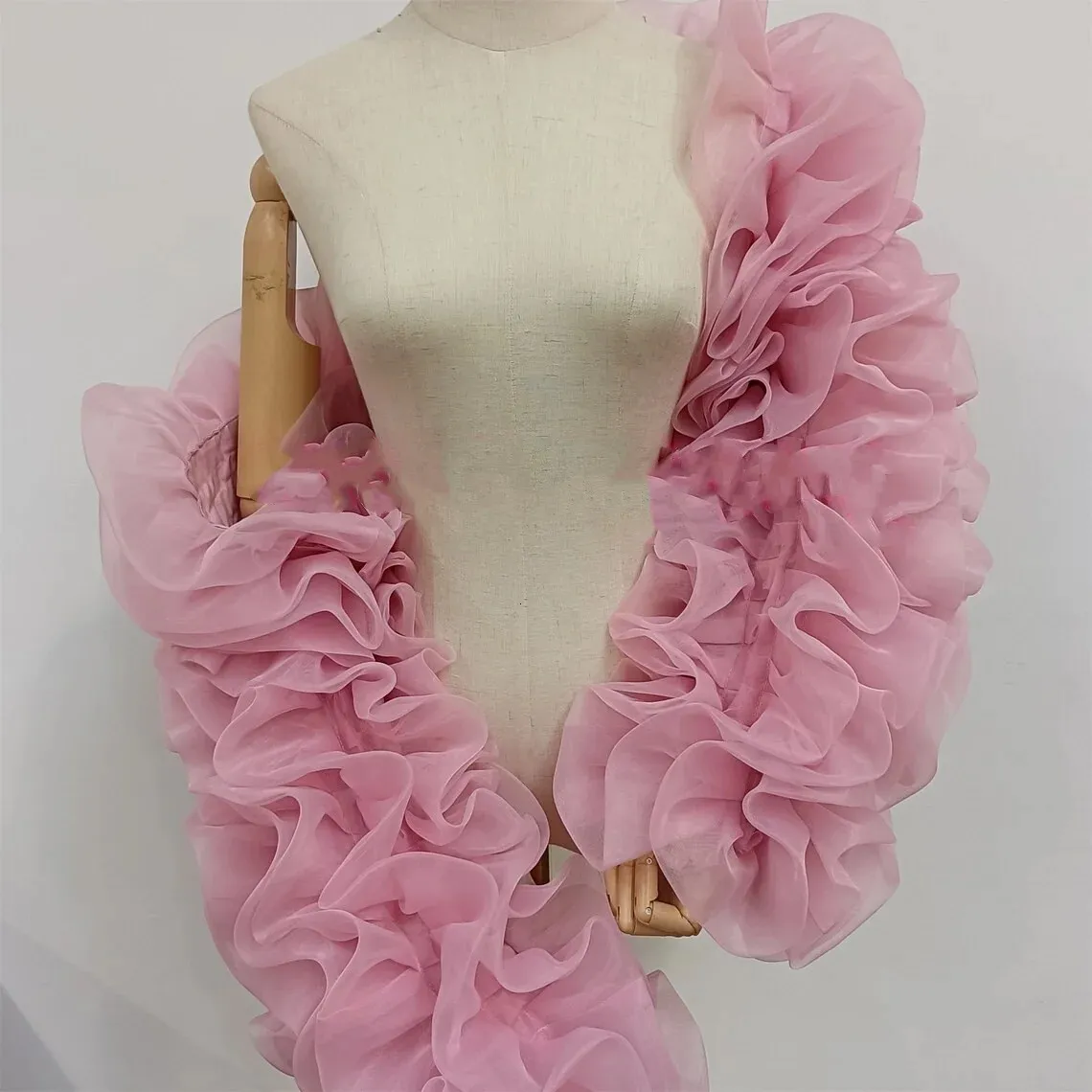Organza Full Sleeve pink Bolero for wedding with Ruffles - Formal Party Bolero Jacket for Women, Bridal Cape Dress Accessory (250408) Organza Full Sleeve pink Bolero for wedding with Ruffles - Formal Party Bolero Jacket for Women, Bridal Cape Dress Accessory (250408)