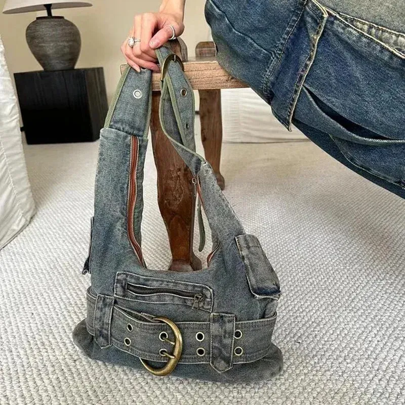 Y2K Denim Shoulder Bag - Trendy Vintage Punk Handbag, Gothic