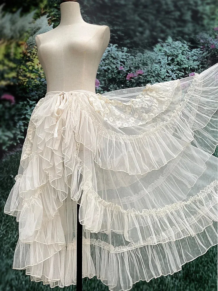 Gothic Lolita Lace Mesh Ruffles Fairy Princess Party Skirt