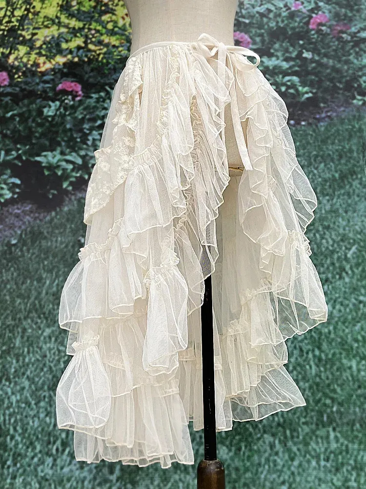 Gothic Lolita Lace Mesh Ruffles Fairy Princess Party Skirt