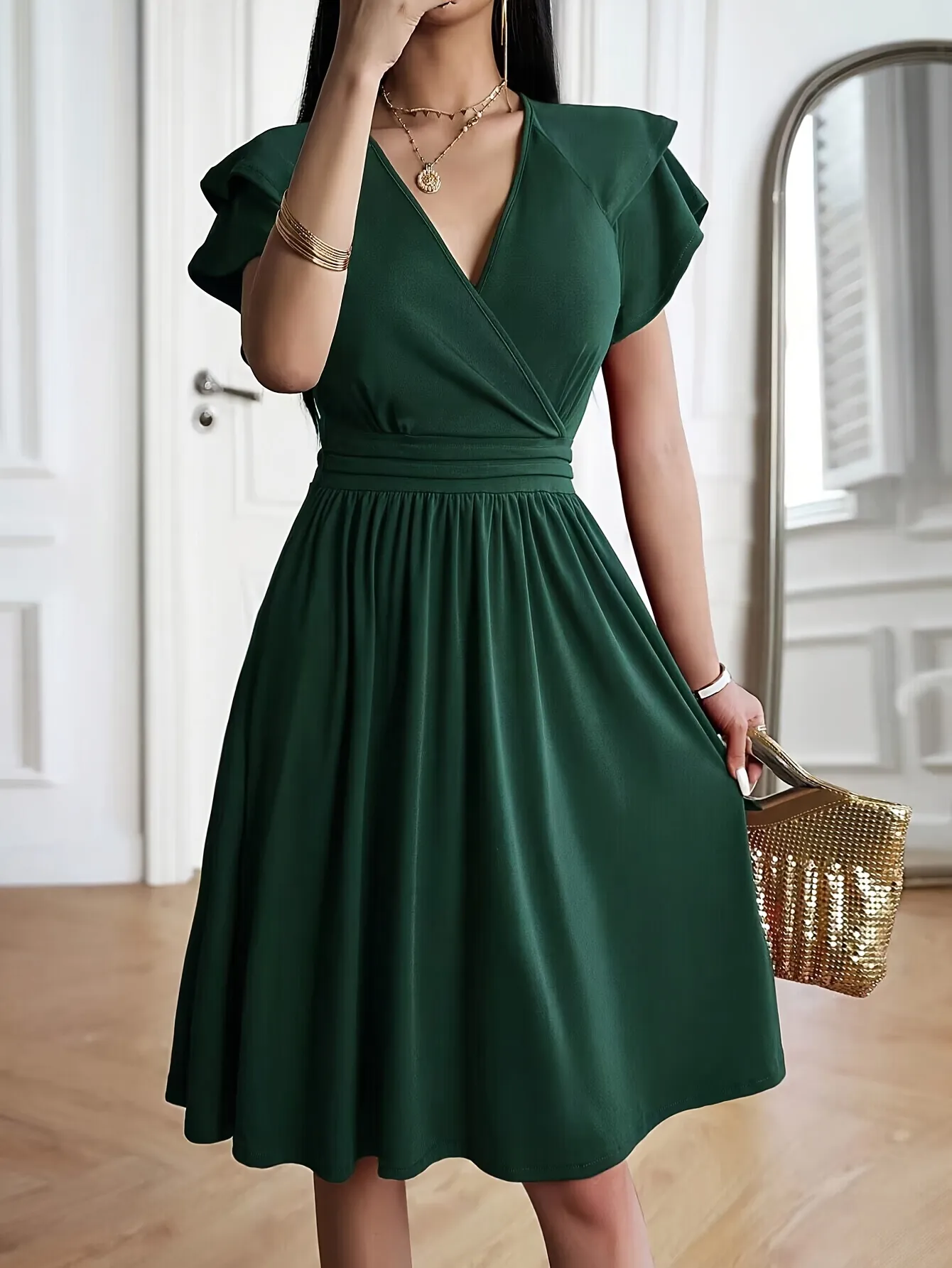 dark green summer dress Mermaid Spaghetti Straps Long Appliqued Prom With Slit the linen dress features a versatile V LILLUSORY Womens Summer Emerald Dark