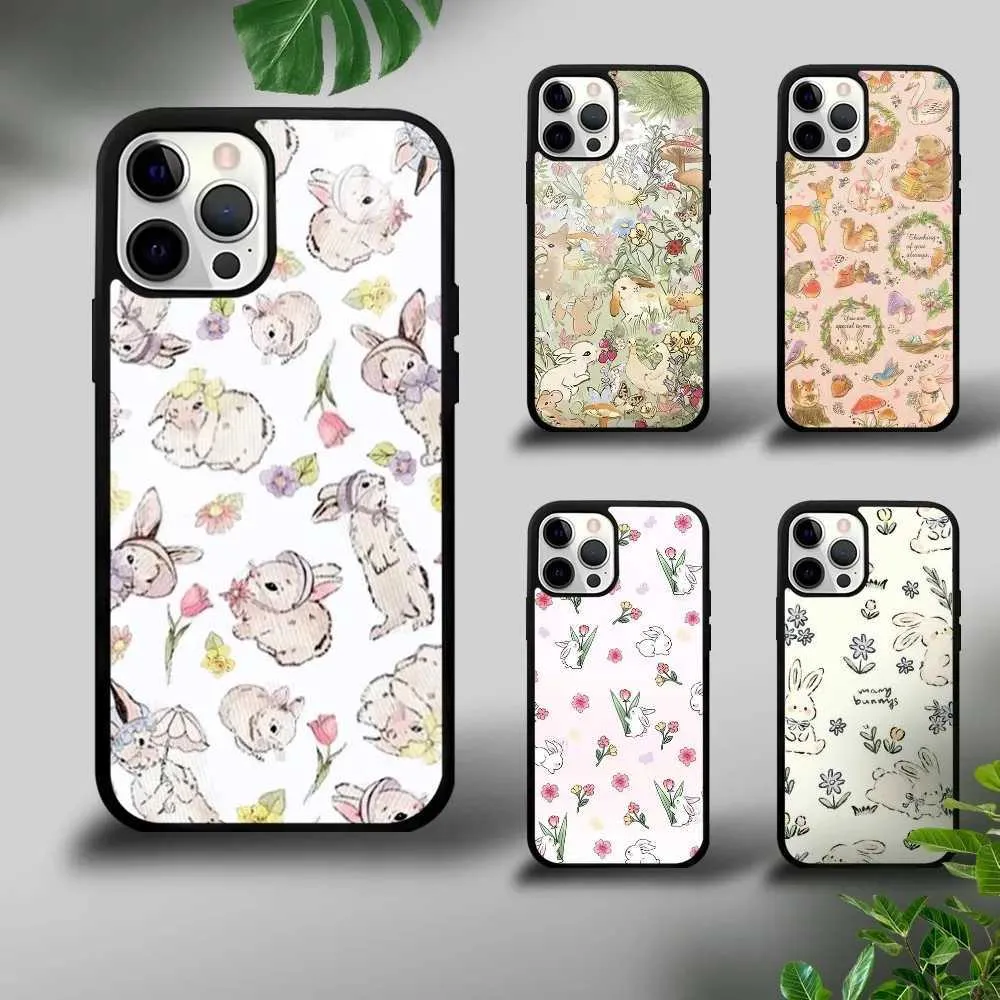 Wildflower Girls bow Rabbit Cartoon Phone Case for iPhone 11 to 16 Pro ...