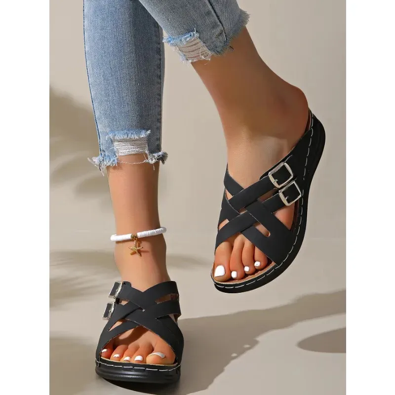 Sandali da donna estivi antiscivolo con zeppa, traspiranti, ideali per passeggiate ed escursioni. Codice articolo: 250418._voghion.com