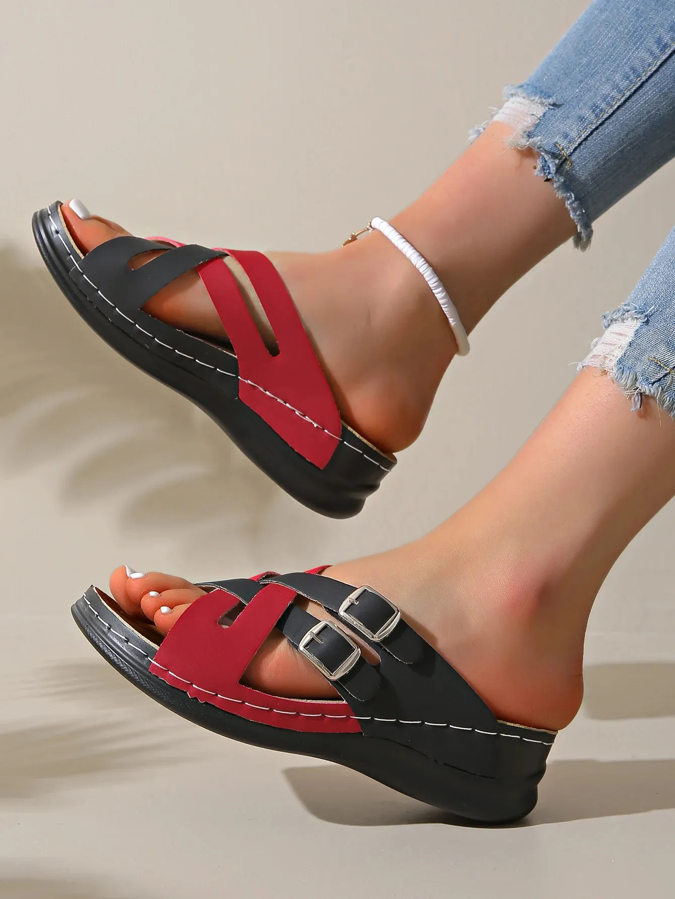Sandali donna con zeppa antiscivolo per estate e spiaggia_voghion.com