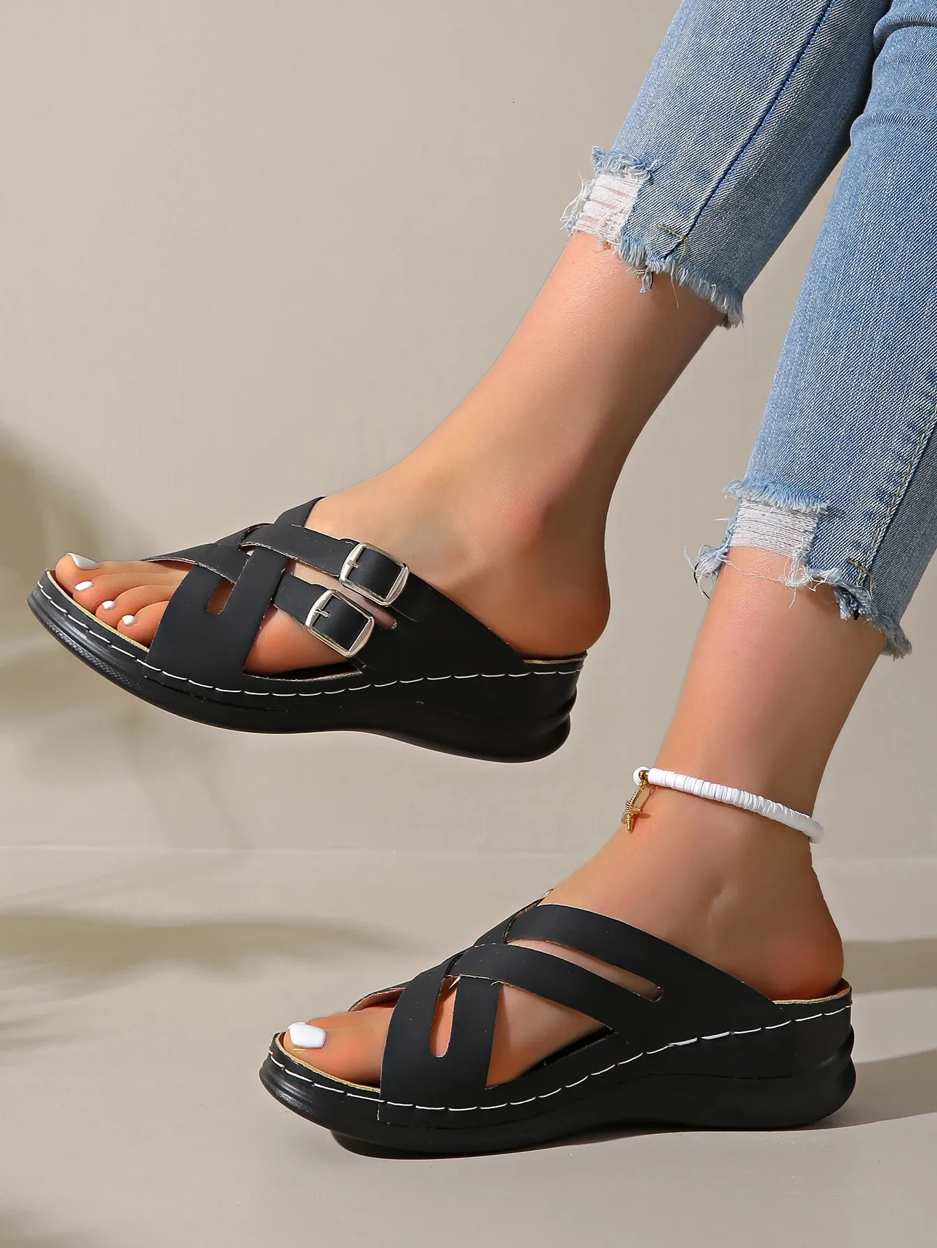 Sandali donna con zeppa antiscivolo per estate e spiaggia_voghion.com