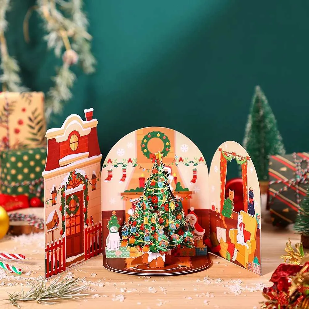 3D Pop-Up Christmas Tree Greeting Card With Envelope & Letter Card - Holiday Merry Christmas Cards For Family & Friends