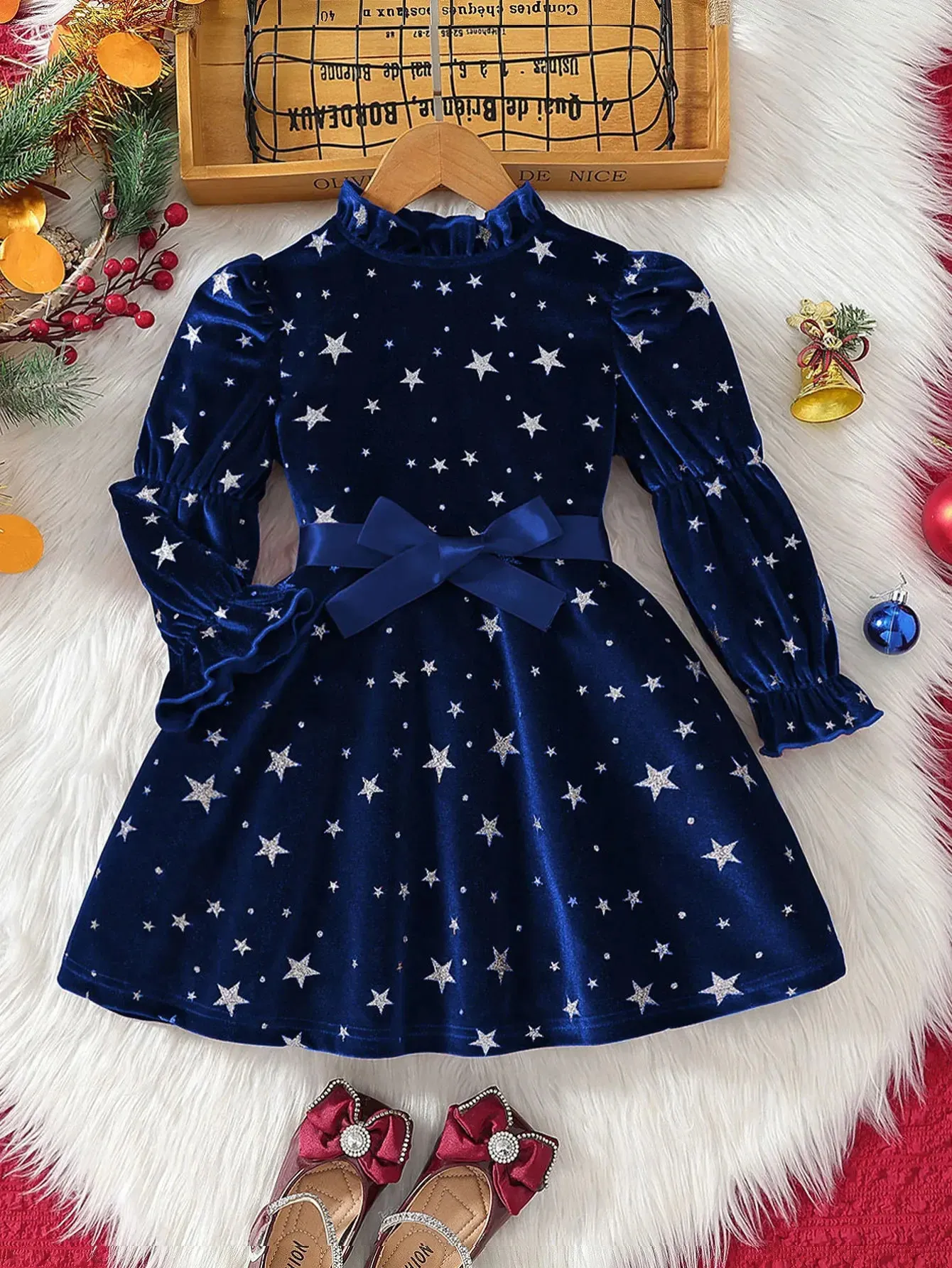 christmas star dress Christmas Star Blue V Neck Maxi Dress