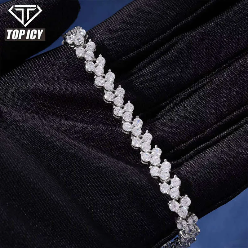 Dropshipping Valentine's Day Gift Three Stone Heart Tennis Bracelet 12mm Sterling Sier VVS Moissanite Jewelry_voghion.com
