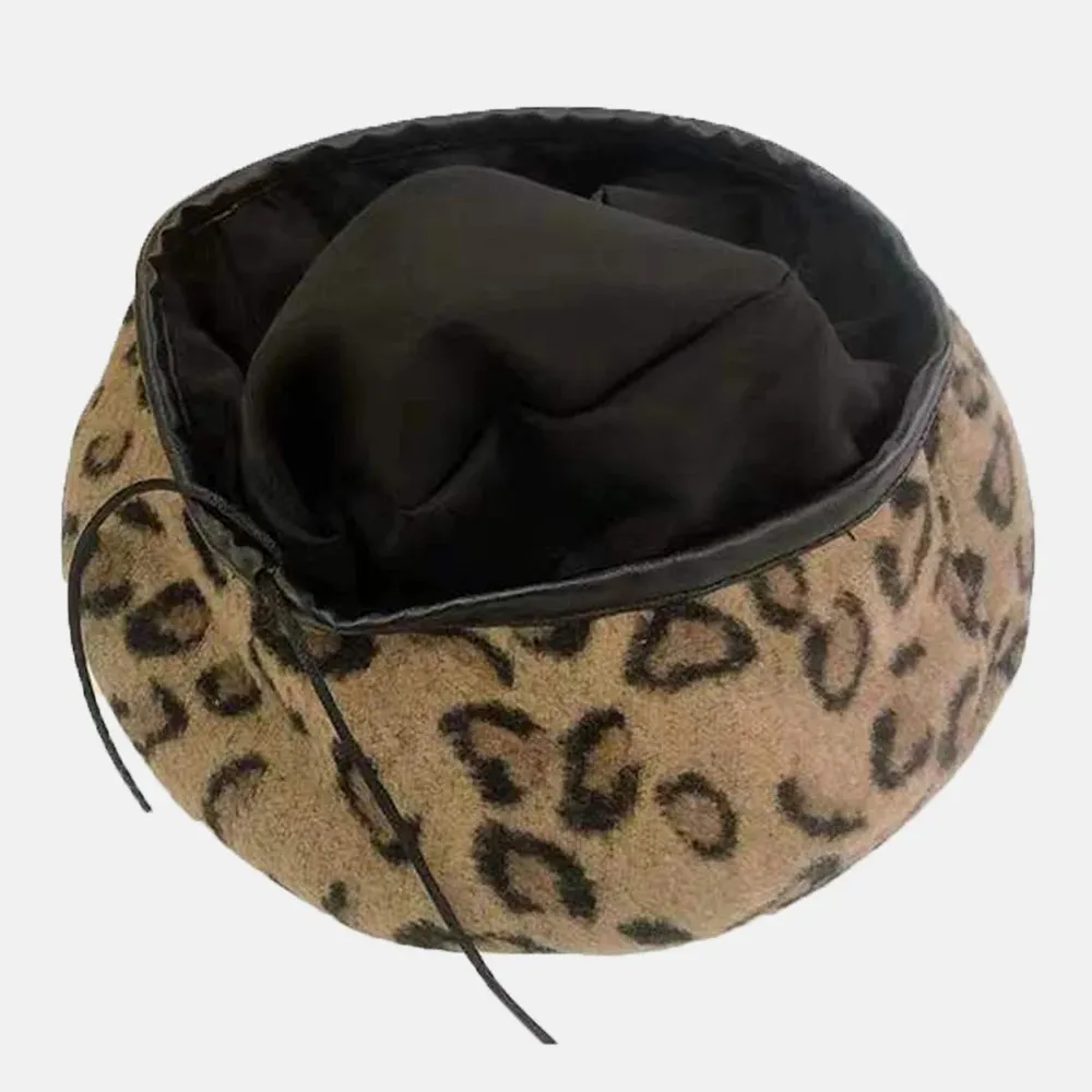 Womens Leopard Print Berets Vintage Felt Hat With From Ning05