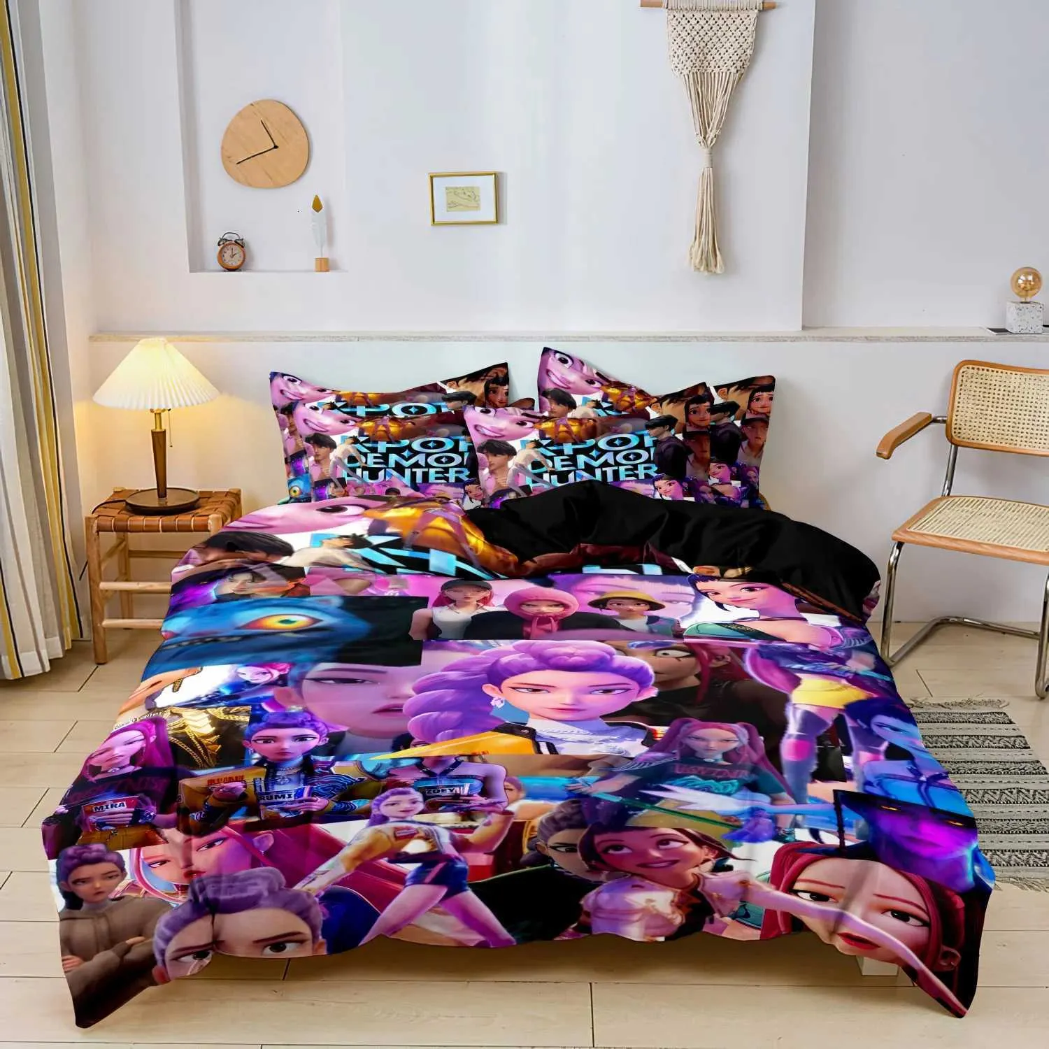 Hazbin Set Biancheria Da Letto 3 Pezzi Con Stampa Anime, Copripiumino E 2 Federe, Morbido Misto Lino, Taglie Singolo Matrimoniale King, Regalo Per Fan