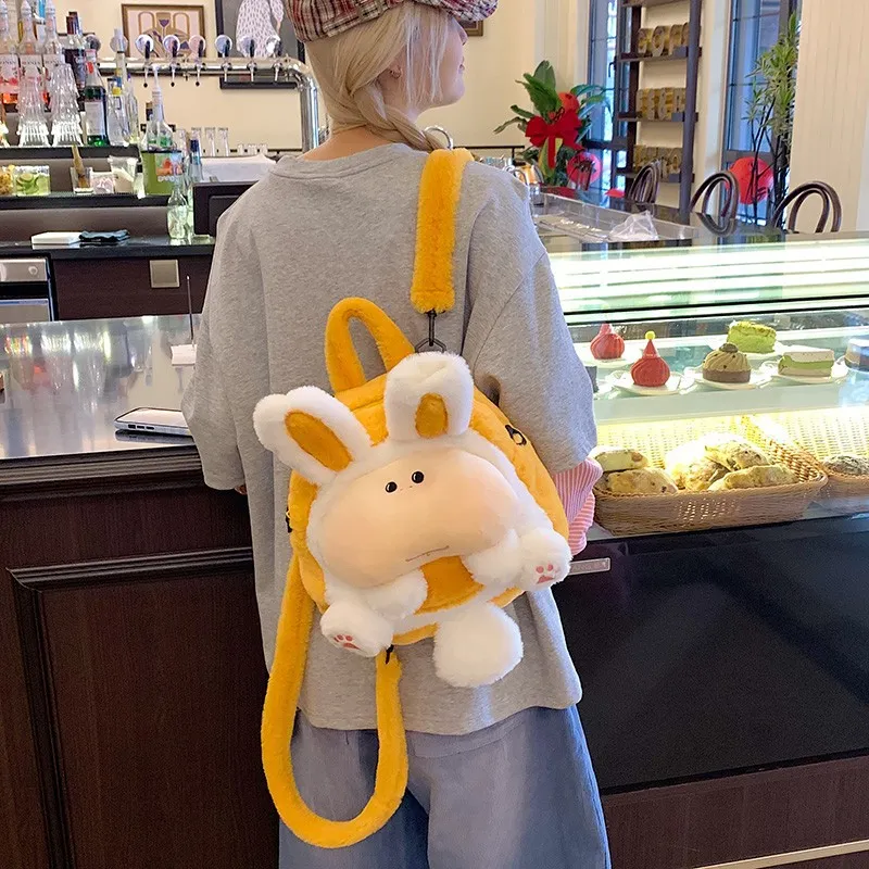 Anime Style Apple & Rabbit Plush Backpack Soft Student Commuter Bag For ...