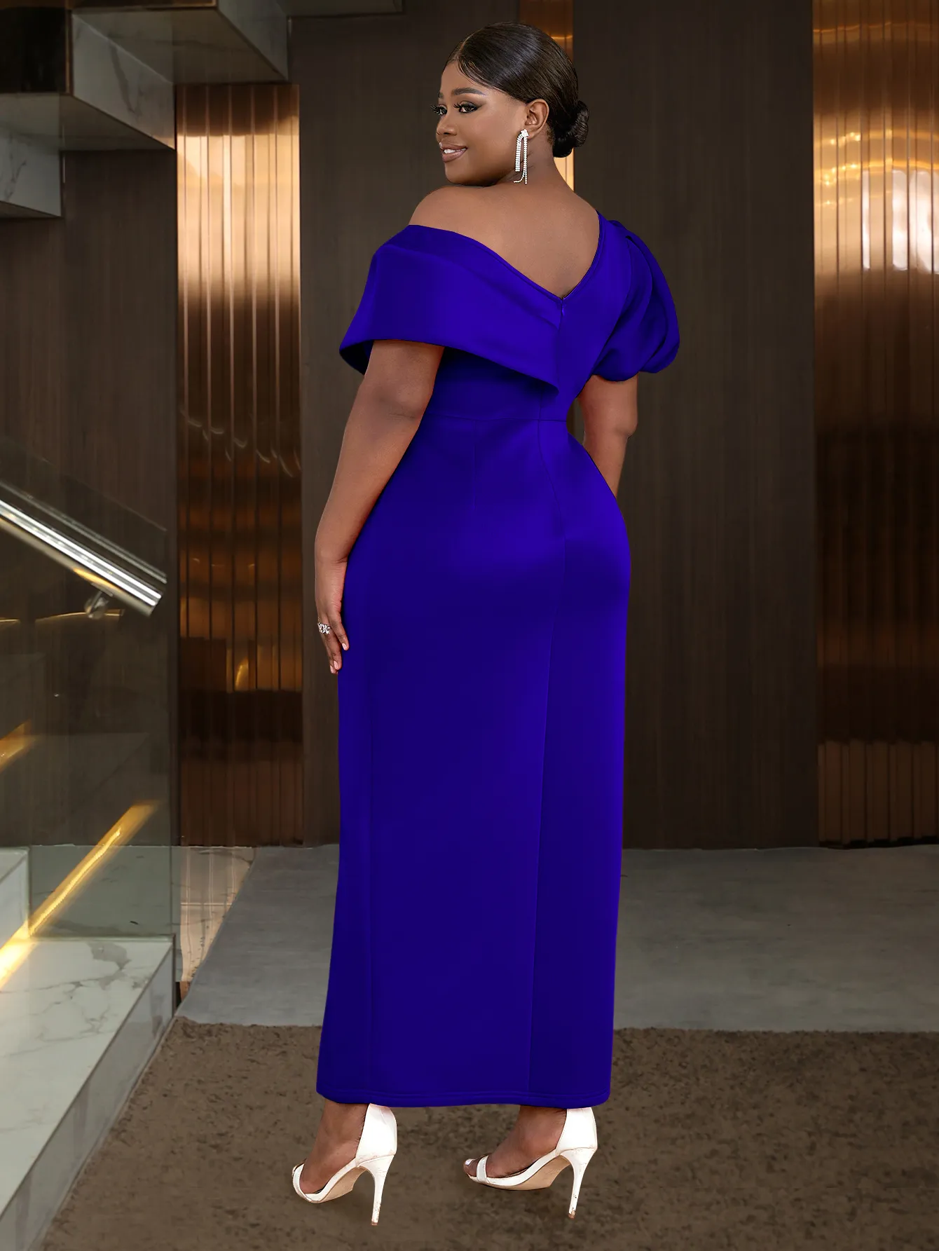 sachin and babi light blue dress Lafaba Women's Navy Blue Slim Fit Strapless Rhinestone Plus Size Long Satin Evening  Dress- Trendyol main image 1