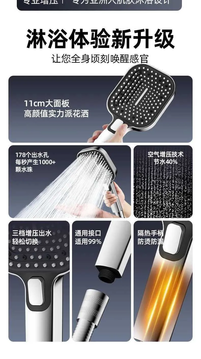 Pressurized Shower Head with Large Panel, 3 Modes, High Pressure ...
