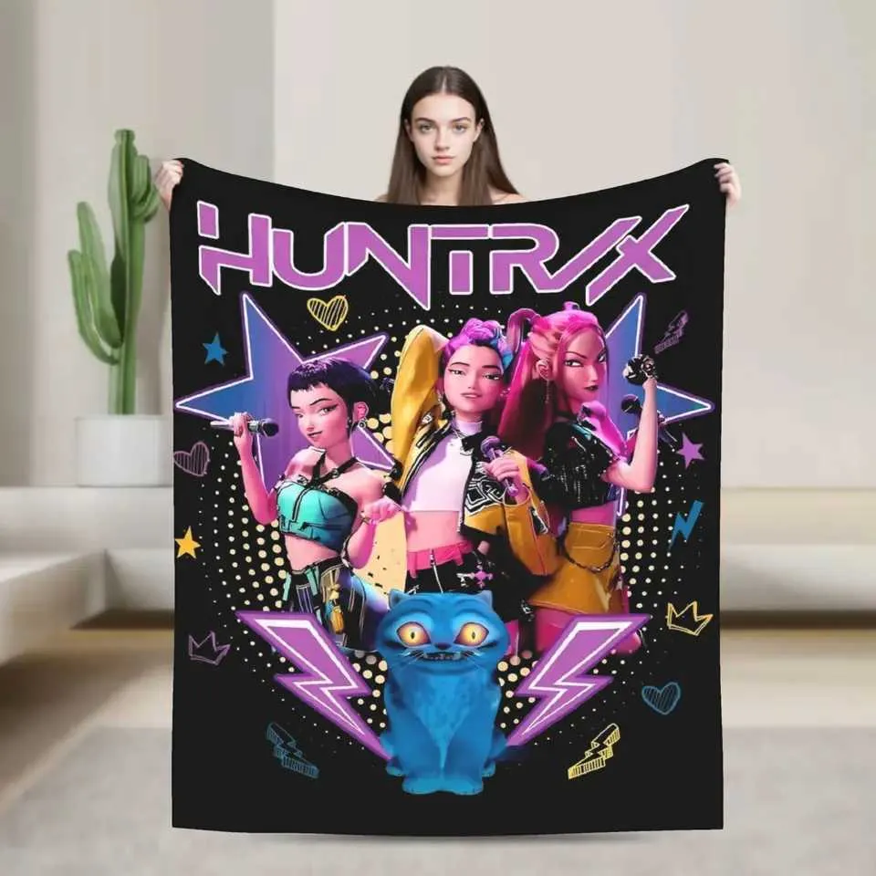 Huntrix Demon Hunters Girl Group Neon Encanto Blanket Flannel Printed ...