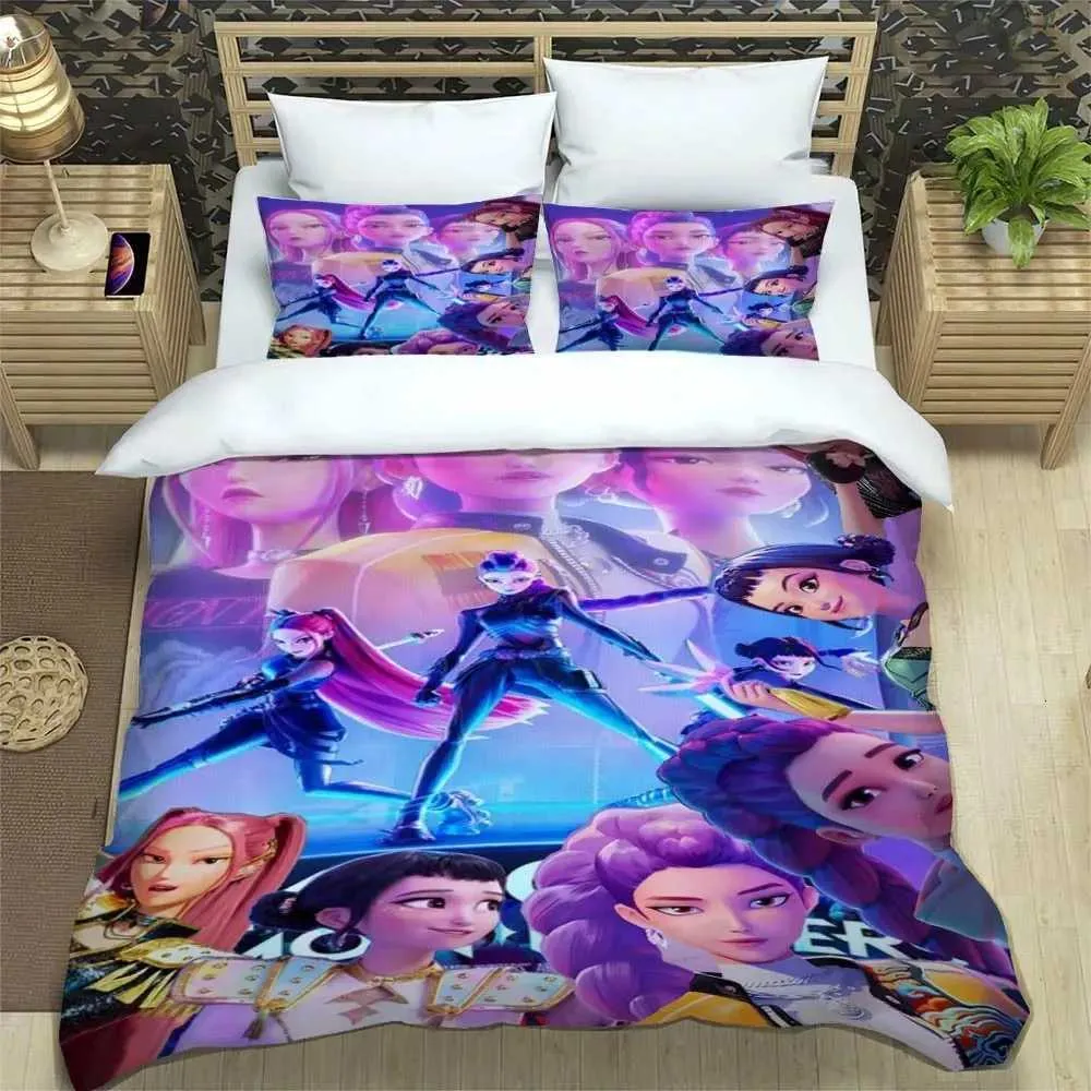K-Pop Demon Hunters Bettwäsche-Set Mit 3D-Druck – Mikrofaser-Bettbezug Und Kissenbezug, 90x200 Cm, Superweich, Mit Reißverschluss Und Eckbändern, Für Jugendliche Bettwäsche 90x200