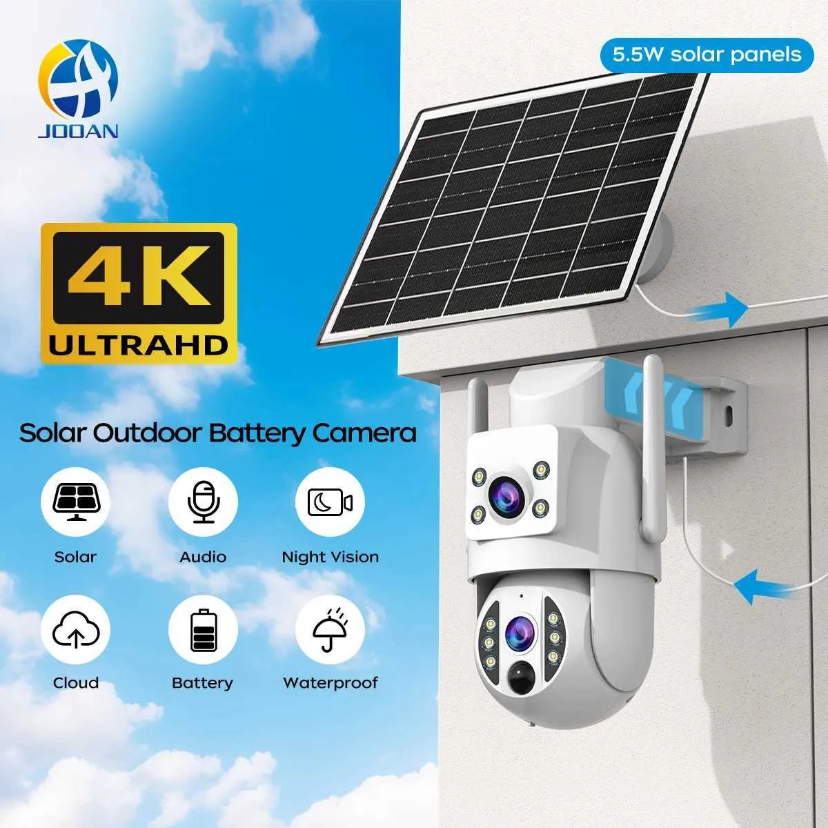 Jordan Solar Camera JOOAN 4K 6MP WiFi Outdoor Solar Security Surveillance Camera with Solar ...