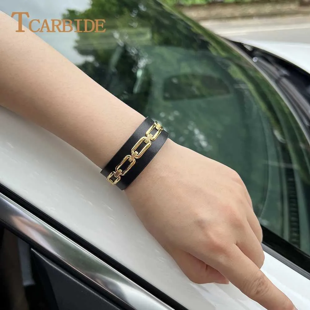 Hochwertiges Damenarmband aus echtem Leder und Edelstahl, verstellbare Größe, Partyschmuck, Y250420_voghion.com