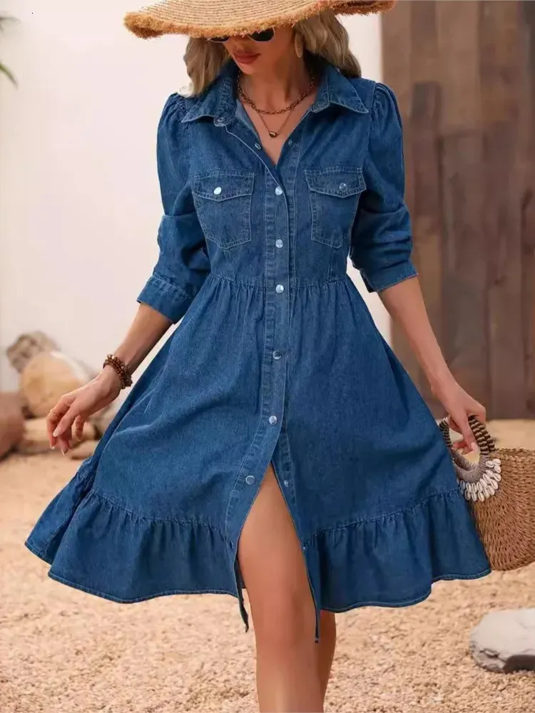 2025 Womens Denim Shirt Short Sleeve Dress Spring Summer
