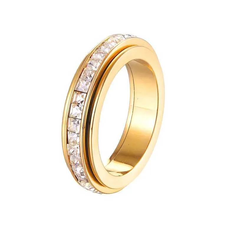 Gold Rotating Rings Luxury Titanium Steel Gold Circle Crystal Ring 3 For Women Rotating ...