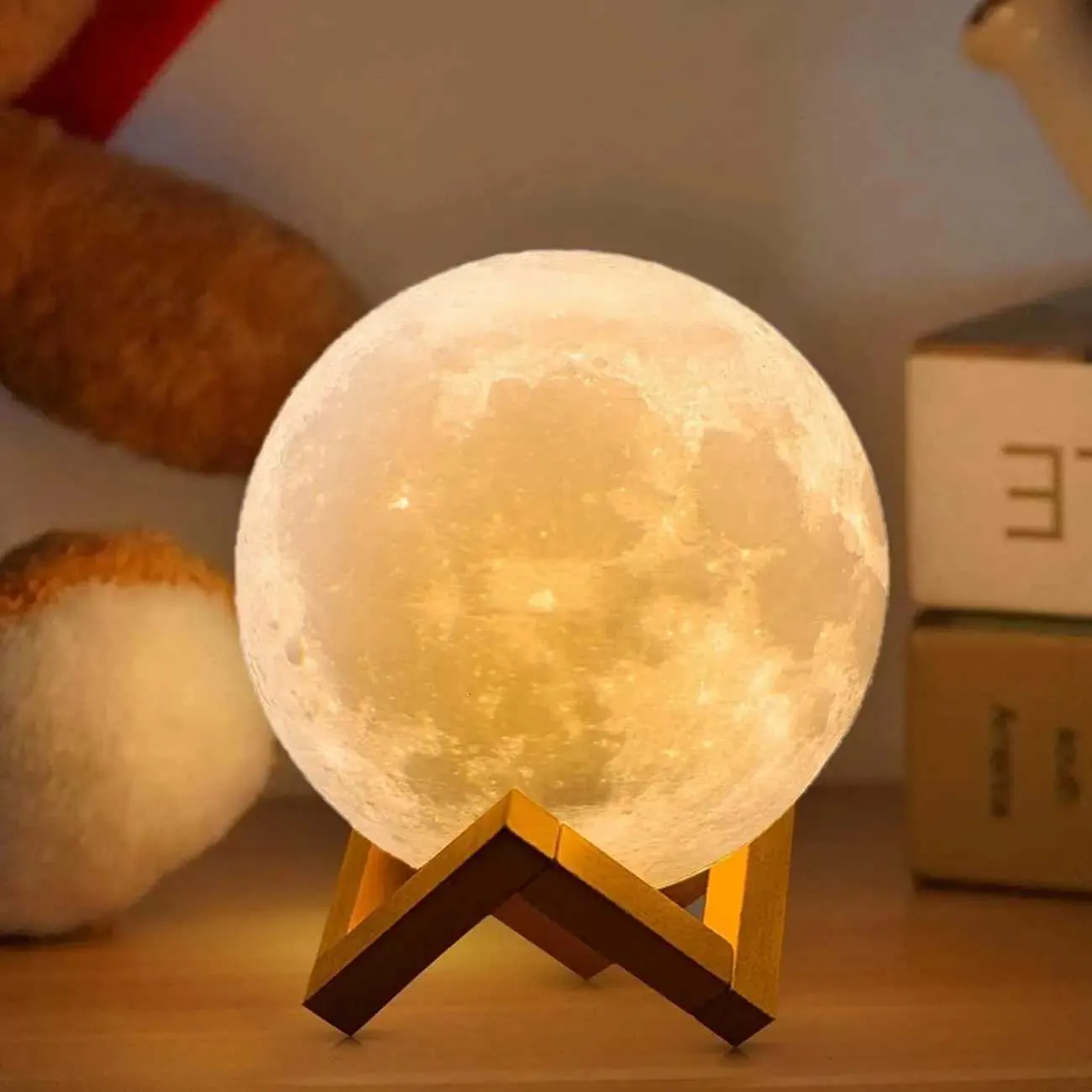 Lámpara De Luna 3D Con Soporte De Madera, 3.9 In, 16 Colores, Luz Nocturna Decorativa Para El Hogar, Luz LED Recargable Con Control Remoto Y Táctil, Luz LED USB, Regalos únicos