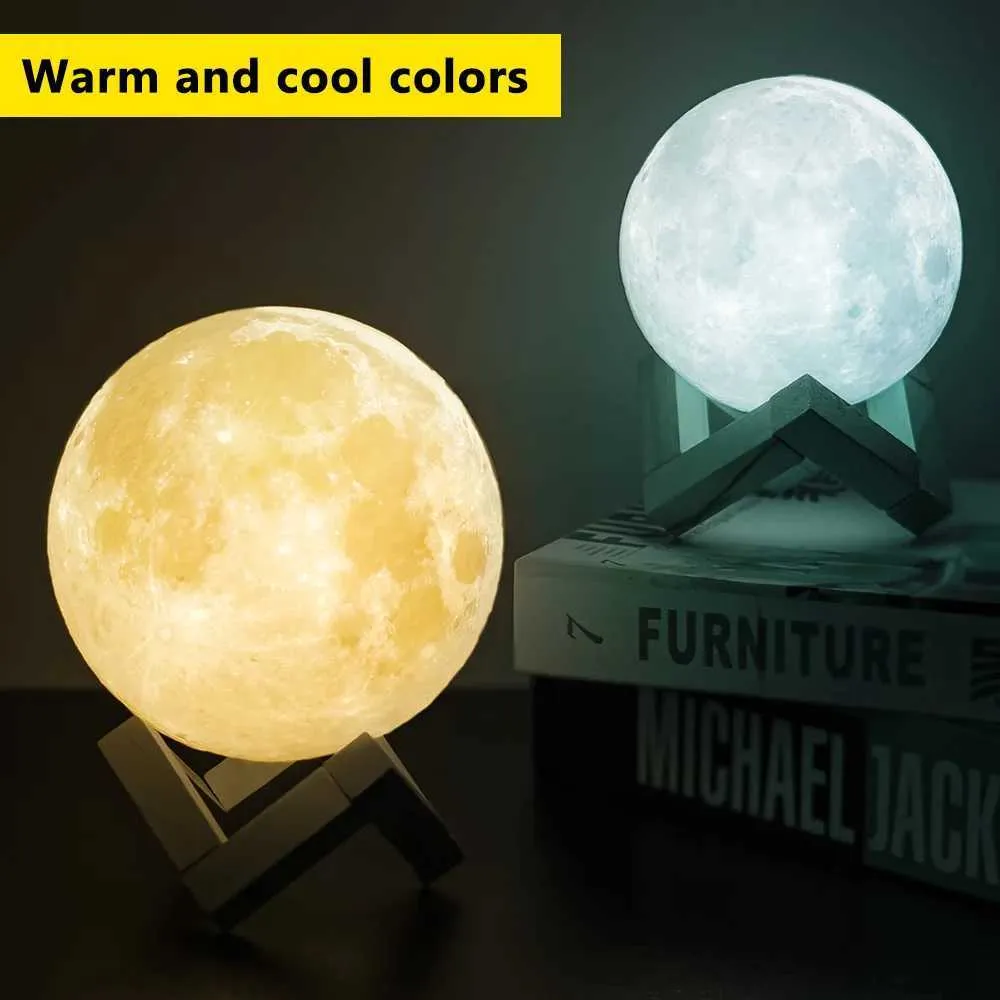 Lámpara De Luna 3D Con Soporte De Madera, 3.9 In, 16 Colores, Luz Nocturna Decorativa Para El Hogar, Luz LED Recargable Con Control Remoto Y Táctil, Luz LED USB, Regalos únicos