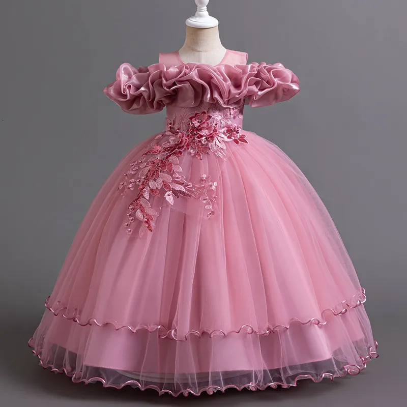 Pink Princess Petal Teenage Dresses for Weddings with Tulle and Fuffy Skirt - High-Quality Formal Tutu Dress for Girls