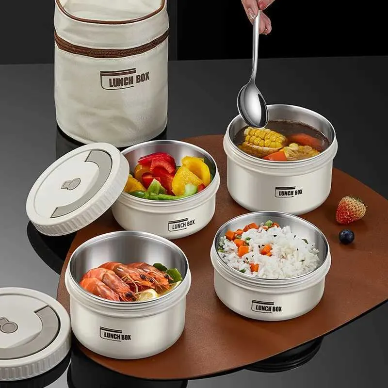 Lunch Container Round Insulated Bento Stainless Steel Lunch Container Set Stackable Round ...