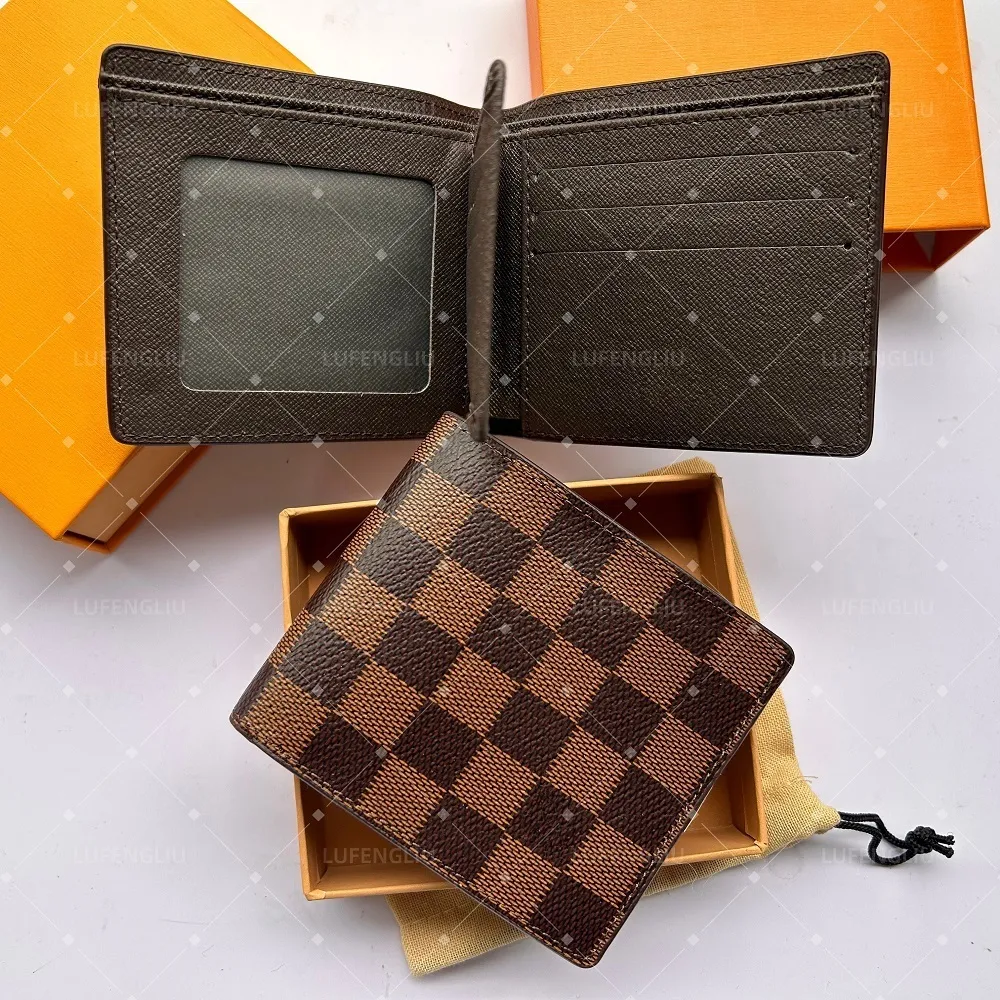 Checked Wallet for Men Plaid Bi-Fold Wallet for Men, PU Leather Cardholder, Short Square Billfold  Brown/Black Check Pattern, 12 in Length, Business Formal Daily Use