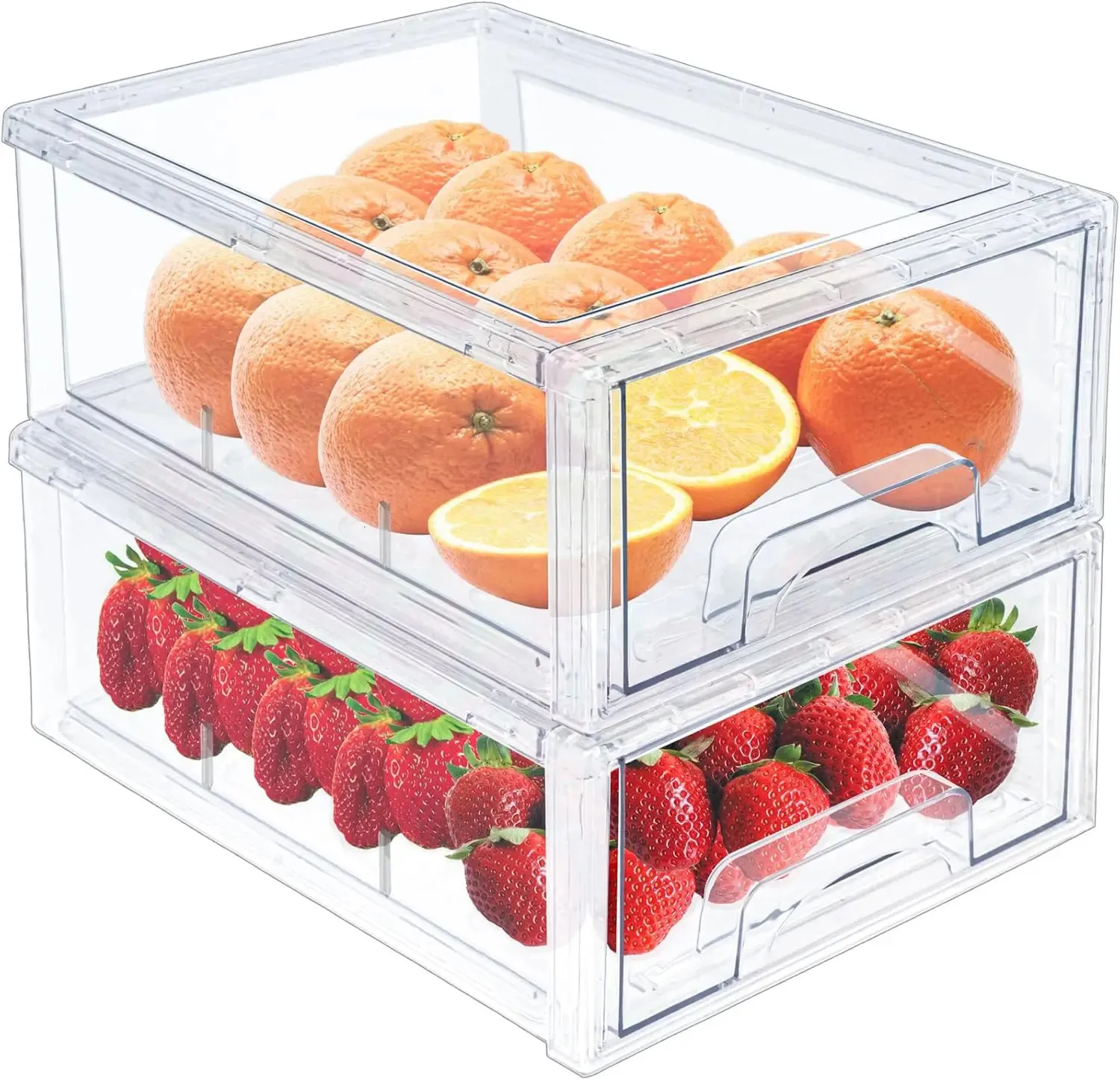 Clear Stackable Fridge Organizers Pull Out Refrigerator Drawer Bins For ...