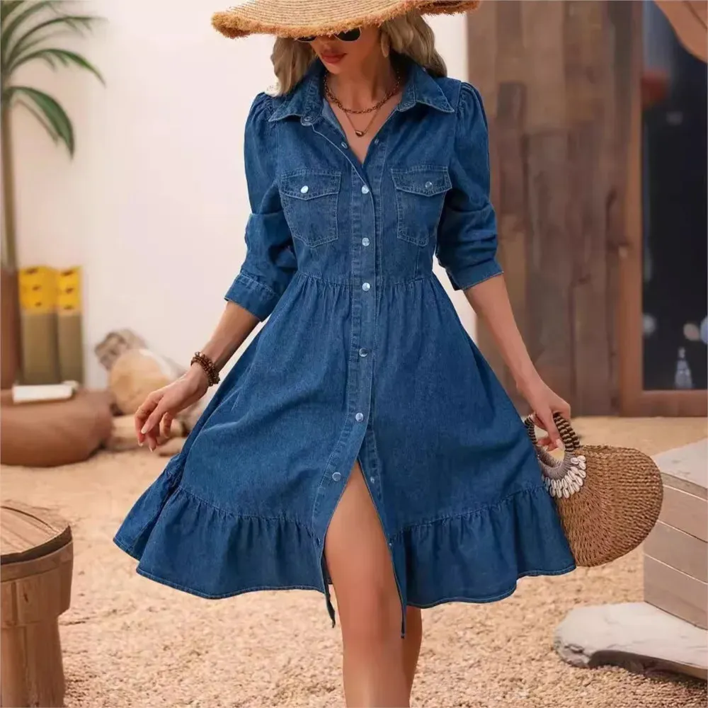 white christmas dresses Summer thin denim vest dress for women 2025 new French retro temperame –  Lee Nhi Boutique main image 0