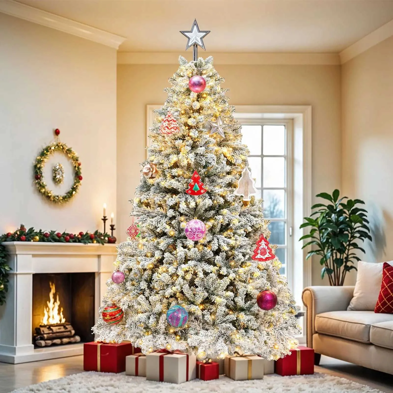 L251121A4YK 6ft Prelit Snow Flocked Artificial Christmas Tree With l251121a4yk-6ft-prelit-snow-flocked-artificial-christmas-tree-with